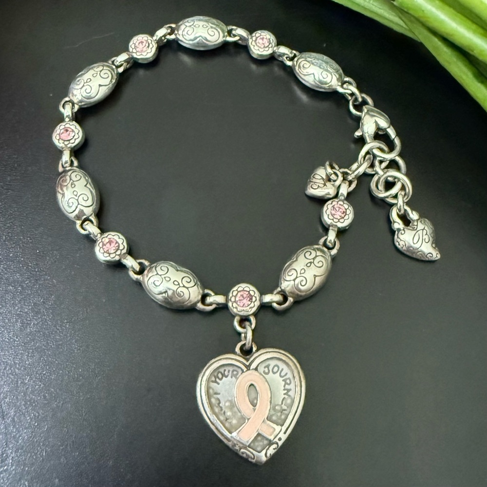 Retired BRIGHTON Power Of Pink Breast Cancer Love Heals Heart Charm Bracelet 26g